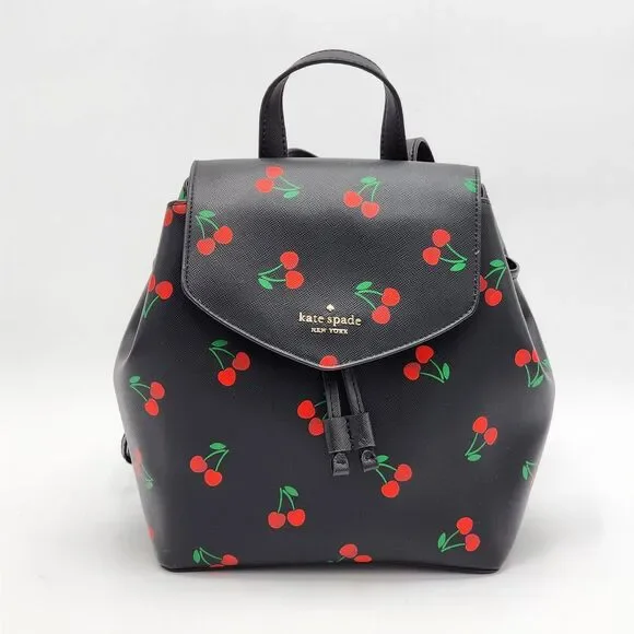 Kate Spade Lizzie Medium Flap Backpack Tossed Cherry Print Leather backpack Kate Spade Black in Leather - 38855420 main image 2